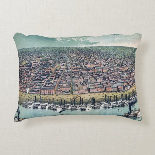 アンティークの地図セントルイス・ミズーリ・ミシシッピ川 アクセントクッション (正面)