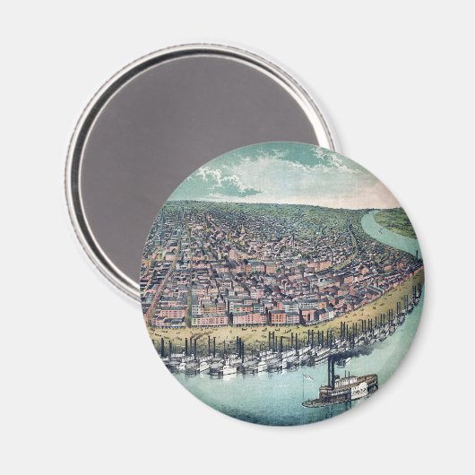 アンティークの地図セントルイス・ミズーリ・ミシシッピ川 マグネット (正面/裏面)