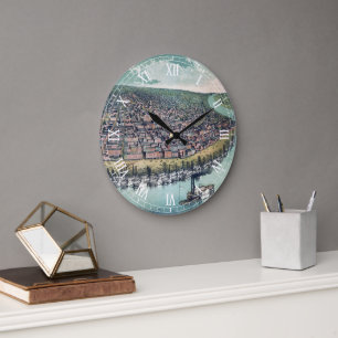 アンティークの地図セントルイス・ミズーリ・ミシシッピ川 ラージ壁時計