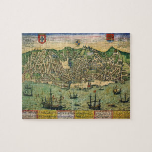 アンティークの地図，リスボンの都市計画，ポルトガル， 1598 ジグソーパズル