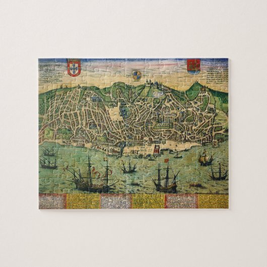 アンティークの地図，リスボンの都市計画，ポルトガル， 1598 ジグソーパズル (横)