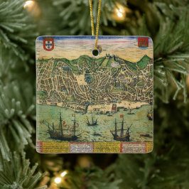 アンティークの地図,リスボンの都市計画,ポルトガル, 1598 セラミックオーナメント