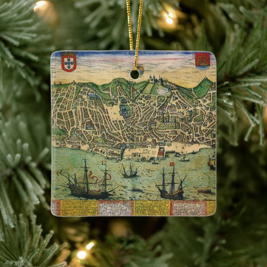 アンティークの地図,リスボンの都市計画,ポルトガル, 1598 セラミックオーナメント (ツリー)