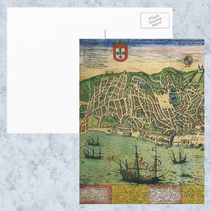 アンティークの地図,リスボンの都市計画,ポルトガル, 1598 ポストカード