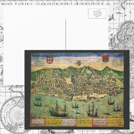 アンティークの地図,リスボンの都市計画,ポルトガル, 1598 ポストカード