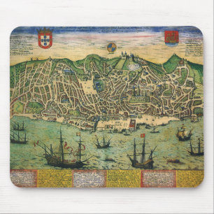 アンティークの地図,リスボンの都市計画,ポルトガル, 1598 マウスパッド