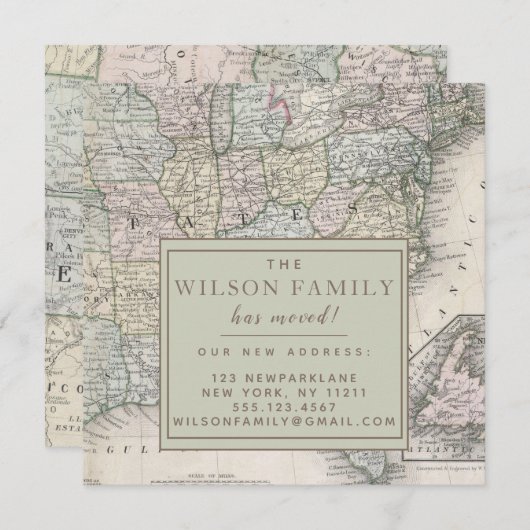 アンティークの州統一されたの地図の移動 招待状 (正面/裏面)