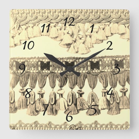 アンティークの房とレースの部族模様 スクエア壁時計 (正面)