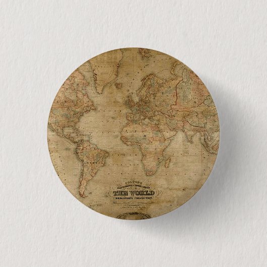 アンティークの旧世界地図をピンに 缶バッジ (正面)