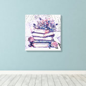 アンティークの本、花、音楽のノートのスタック キャンバスプリント (インサイチュ (ウッドフロア))