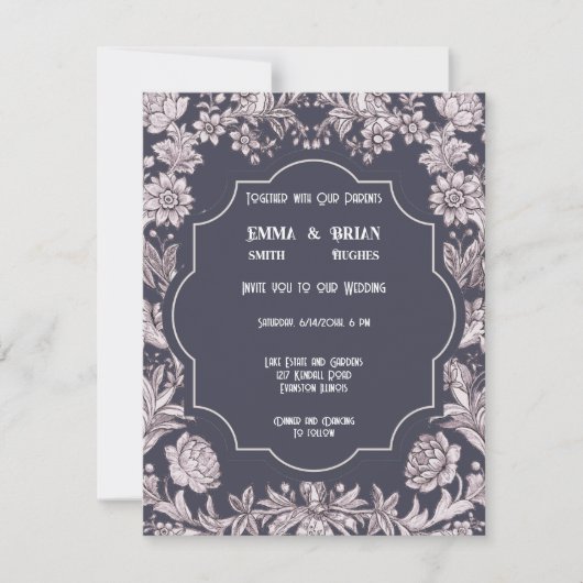 アンティークの梅の花模様の招待状 招待状 (正面)