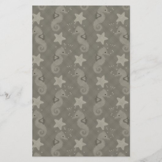 アンティークの海馬とヒトデ模様 便箋 (正面)