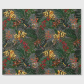 アンティークの熱帯の花と鳥のジャングルの模様 ラッピングペーパー (フラット)