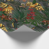 アンティークの熱帯の花と鳥のジャングルの模様 ラッピングペーパー (角)