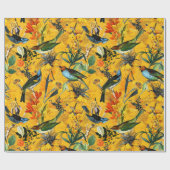 アンティークの熱帯の花と鳥のジャングルの模様 ラッピングペーパー (フラット)