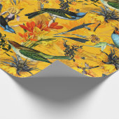 アンティークの熱帯の花と鳥のジャングルの模様 ラッピングペーパー (角)