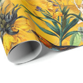 アンティークの熱帯の花と鳥のジャングルの模様 ラッピングペーパー (ロールコーナー)