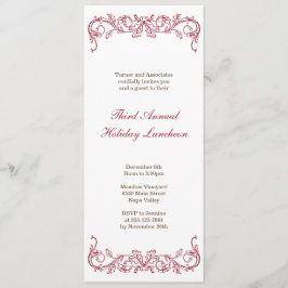 アンティークの白い赤い巻物クリスマスのフォーマル休日 招待状