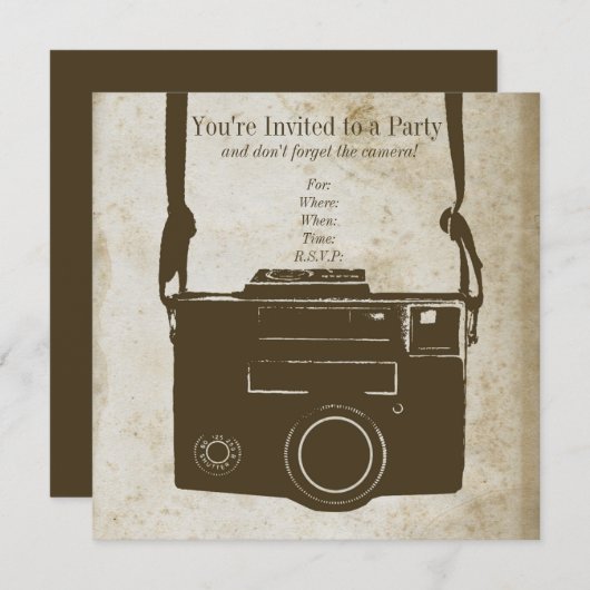 アンティークの紙の古いレトロのフィルムのカメラ 招待状 (正面/裏面)