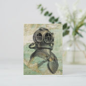 アンティークの航海地図とダイビングヘルメットのポストカード ポストカード (スタンド正面)