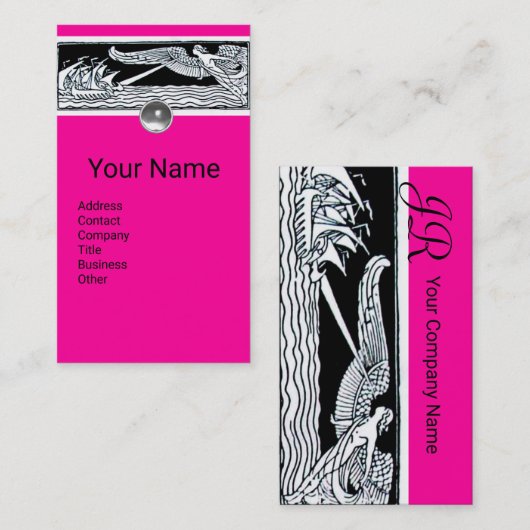 アンティークの船舶,海旅行,風,ピンク白黒 名刺 (正面/裏面)