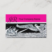 アンティークの船舶,海旅行,風,ピンク白黒 名刺 (裏面)