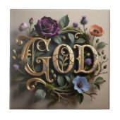 アンティークの花のゴールドのGOD ワードサイン タイル (正面)