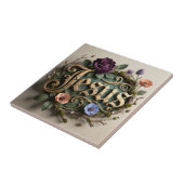 アンティークの花の金のイエスの文字のサイン タイル (側面)