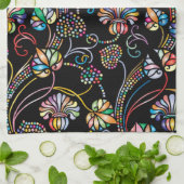 アンティークの花数々の柄の色(黒) キッチンタオル (折り畳み)