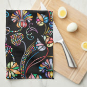 アンティークの花数々の柄の色(黒) キッチンタオル (四つ折り)