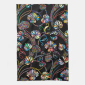 アンティークの花数々の柄の色(黒) キッチンタオル (縦)