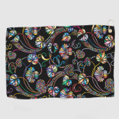 アンティークの花数々の柄の色（黒） ゴルフタオル (横)