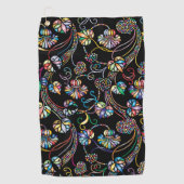 アンティークの花数々の柄の色（黒） ゴルフタオル (正面)