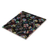 アンティークの花数々の柄の色(黒) タイル (側面)