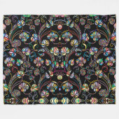 アンティークの花数々の柄の色(黒) フリースブランケット (正面(横))