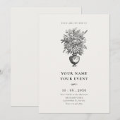 アンティークの花瓶に入ったビンテージの花 招待状 (正面/裏面)