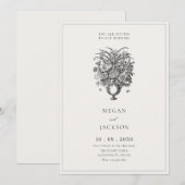 アンティークの花瓶を使ったビンテージスタイルの花とウェディング 招待状 (正面/裏面)