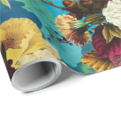 アンティークの花花束青い柄のバラ付き ラッピングペーパー (ロールコーナー)