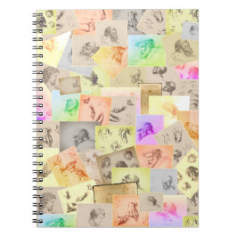 アンティークの鉛筆勉強の頭、手、耳と目 ノートブック