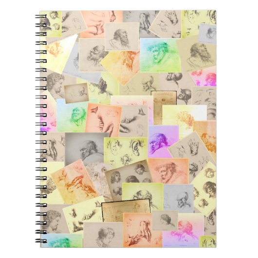 アンティークの鉛筆勉強の頭、手、耳と目 ノートブック (正面)