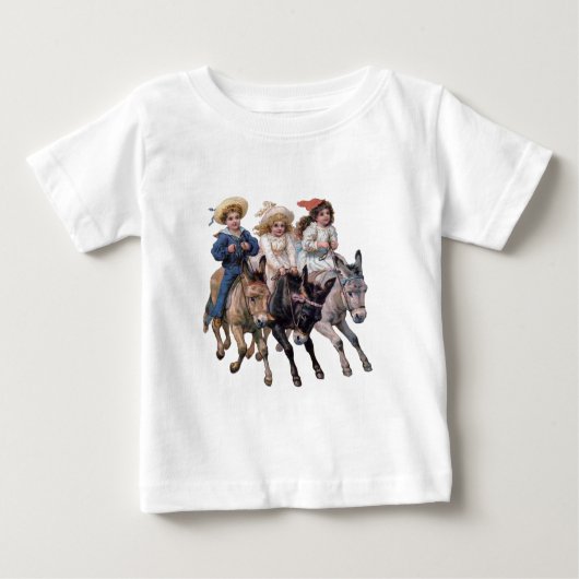アンティークの馬のポニー子供アート ベビーTシャツ (正面)