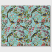 アンティークの鳥と花の模様オンティール（緑がかった色） ラッピングペーパー (フラット)