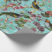 アンティークの鳥と花の模様オンティール（緑がかった色） ラッピングペーパー (角)