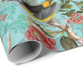 アンティークの鳥と花の模様オンティール（緑がかった色） ラッピングペーパー (ロールコーナー)