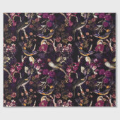 アンティークの鳥と花の模様(紫) ラッピングペーパー (フラット)