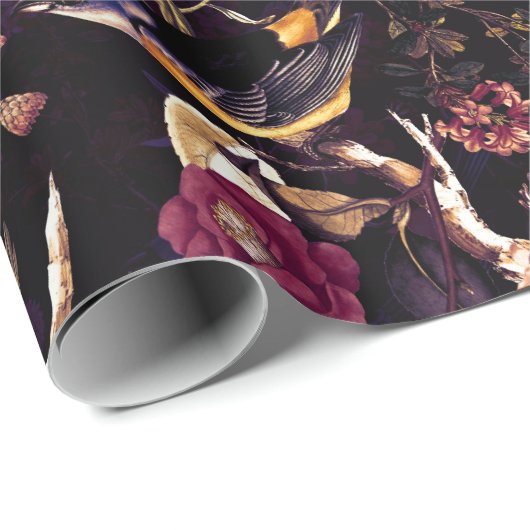 アンティークの鳥と花の模様（紫） ラッピングペーパー (ロールコーナー)
