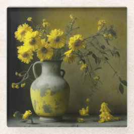 アンティークの黄色い花瓶 ガラスコースター