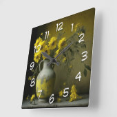 アンティークの黄色い花瓶 スクエア壁時計 (傾斜)