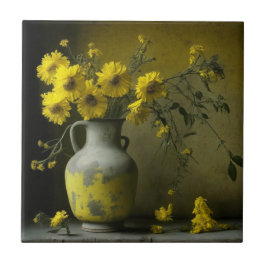 アンティークの黄色い花瓶 タイル