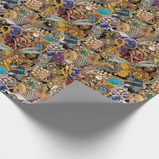 アンティークの黒い背景の履歴ジュエリー ラッピングペーパー (角)